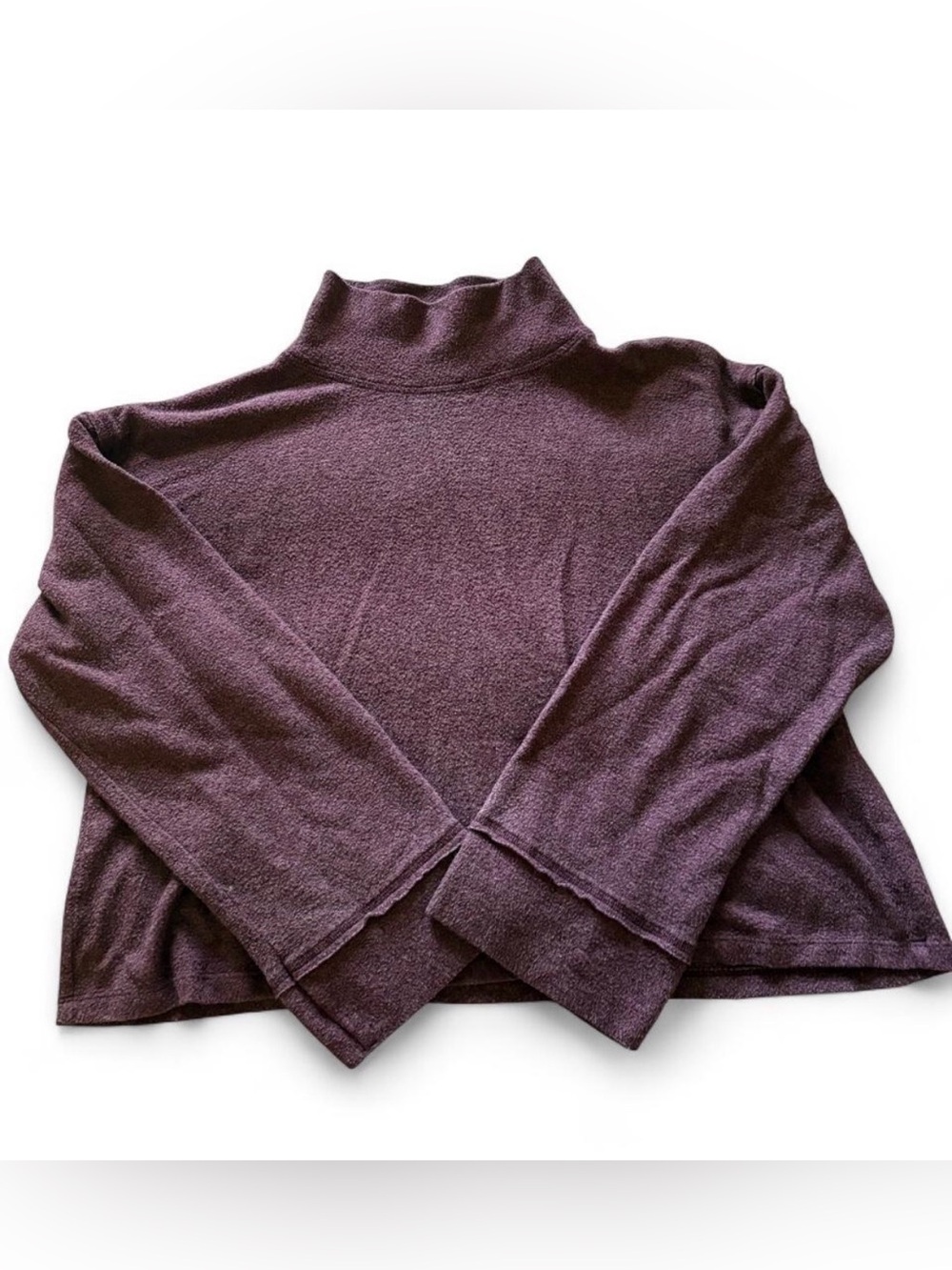 Lush Oversized Soft Cozy Autumn Basic Plum Mock Neck Knit Sweater Cropped